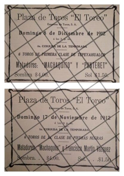 3 AFICHES ANTIGUOS CORRIDA PLAZA DE TOROS EL TOREO 1912 34