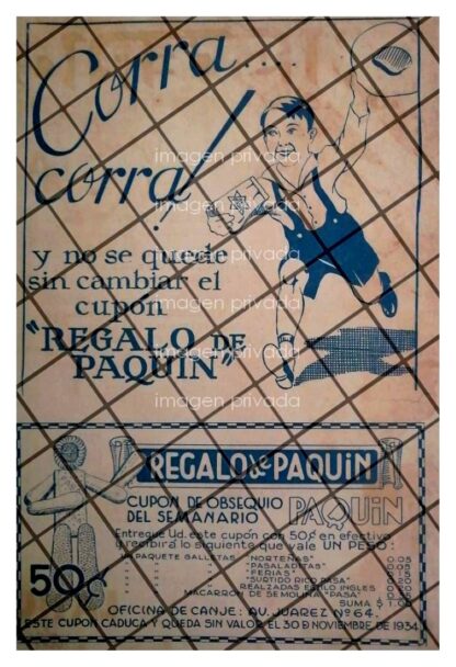 AFICHE PUBLICITARIO RETRO. CUPONES COMIC PAQUIN 1934