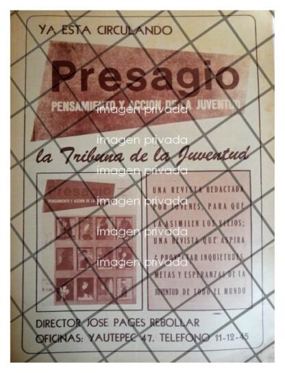 AFICHE RETRO JOSE PAGES R. LANZA LA REVISTA PRESAGIO 1968