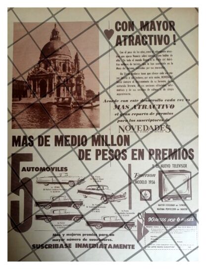 PUBLICIDAD RETRO SORTEOS DEL PERIODICO NOVEDADES 1956