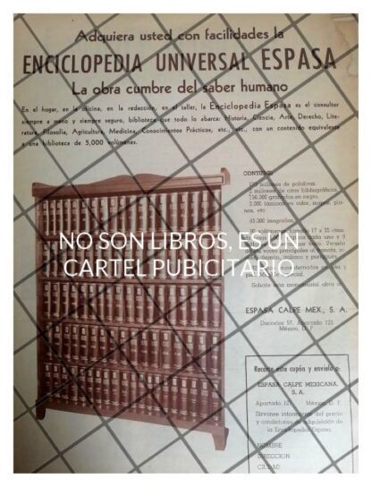 CARTEL PUBLICIDAD RETRO ENCICLOPEDIA UNIVERSAL ESPASA 1955