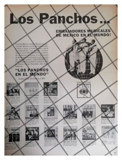 CARTEL PUBLICITARIO RETRO LOS PANCHOS Y DISCOS C.B.S. 1964