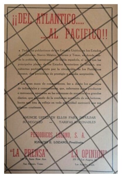 CARTEL PUBLICITARIO RETRO. PERIODICOS LOZANO 1940 271