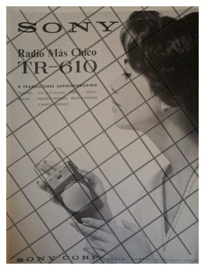 CARTEL PUBLICITARIO RETRO RADIO DE BOLSILLO SONY TR-610 1959