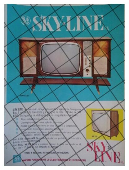 CARTEL PUBLICITARIO RETRO. TELEVISORES SKYLINE 1965