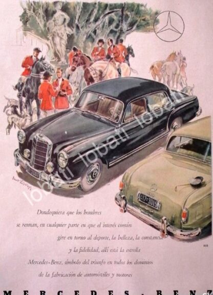 CARTEL ANTIGUO ORIGINAL DE AUTOS MERCEDES BENZ SERIE 220 1950s /277 PUBLICIDAD ARTISTICA