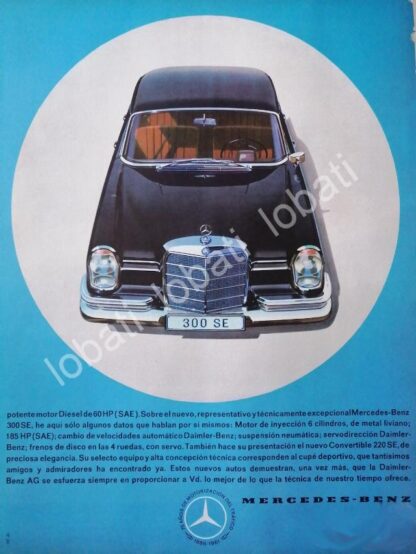 CARTEL ANTIGUO ORIGINAL DE AUTOS MERCEDES BENZ 300 SE 1954 /279 RARO