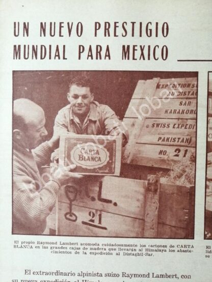 CARTEL ANTIGUO ORIGINAL DE EL ALPINISTA RAYMOND LAMBERT Y CERVEZA CARTA BLANCA 1959 / MUY RARO - Imagen 2