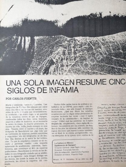 CARTEL ANTIGUO ORIGINAL DE NOTA EDITORIAL DE CARLOS FUENTES SONRE ENRIQUE BOSTELMANN 1970 - Imagen 2