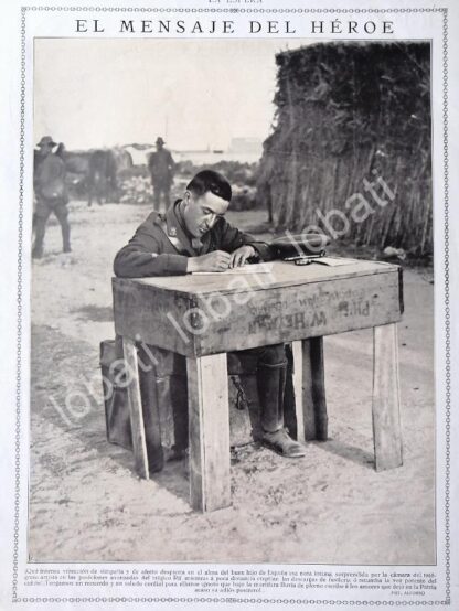 GRABADO ANTIGUO SOLDADO ESCRIBIENDO A CASA 1921 / MLT