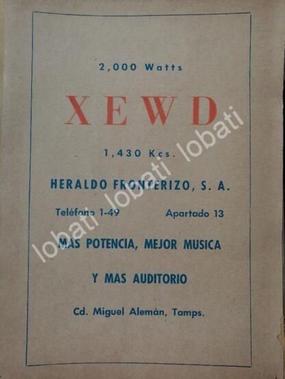 CARTEL ANTIGUO ORIGINAL DE RADIO DIFUSORA XEWD 1965 MIGUEL ALEMAN TMPS / N99