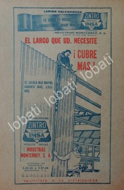 CARTEL ANTIGUO ORIGINAL DE IMSA. INDUSTRIAS MONTERREY 1966 /714