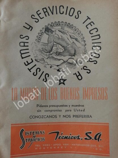 CARTEL ANTIGUO ORIGINAL DE SISTEMAS Y SERVICIOS TECNICOS S.A 1952 /726 MONTERREY