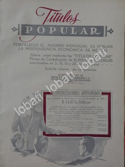 CARTEL ANTIGUO ORIGINAL DE BANCO POPULAR DE EDIFICACION Y AHORROS 1952 /224