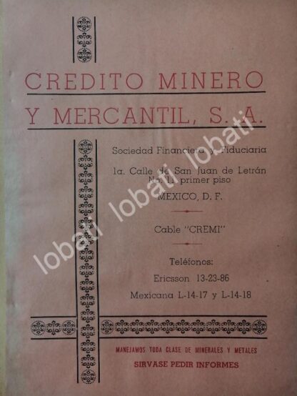 CARTEL ANTIGUO ORIGINAL DE BANCO. CREDITO MINERO Y MERCANTIL 1942 /228