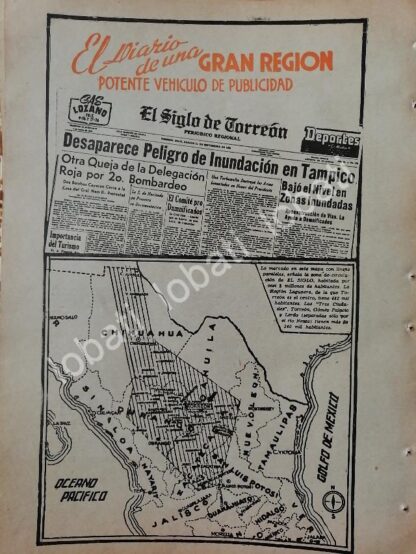 CARTEL ANTIGUO ORIGINAL DE PUBLICIDAD DEL PERIODICO EL SIGLO DE TORREON 1950s /N77