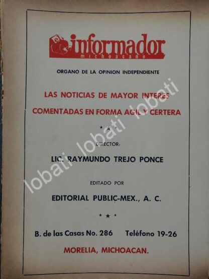 CARTEL ANTIGUO ORIGINAL DE AFICHE DEL PERIODICO EL INFORMADOR MICHOACANO 1966 / N81