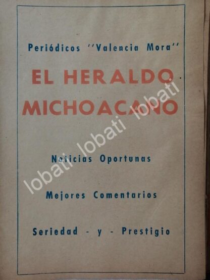 CARTEL ANTIGUO ORIGINAL DE AFICHE DEL PERIODICO EL HERALDO MICHOACANO 1965 / N87