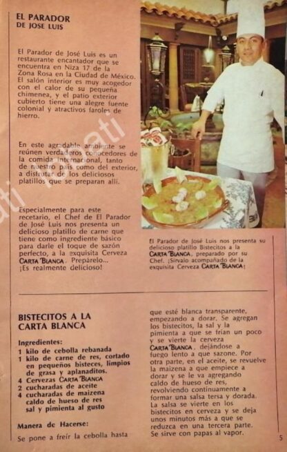 CARTEL ANTIGUO ORIGINAL DE CERVEZA CARTA BLANCA Y RESTAURANTE EL PARADOR DE JOSE LUIS 1970s /199