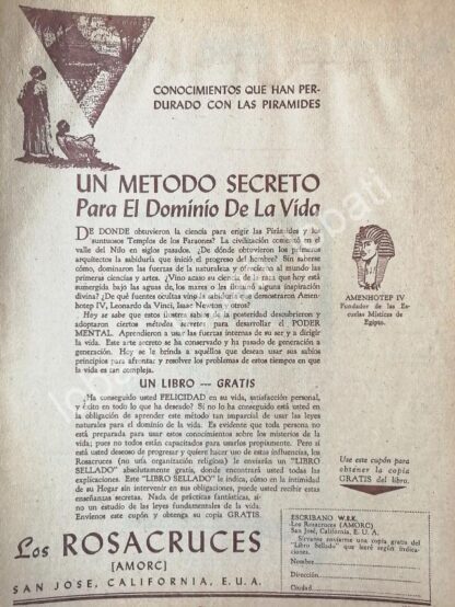 CARTEL ANTIGUO ORIGINAL DE CAMPAÑA DE LOS ROSACRUCES AMORC 1953 /197 / RLG