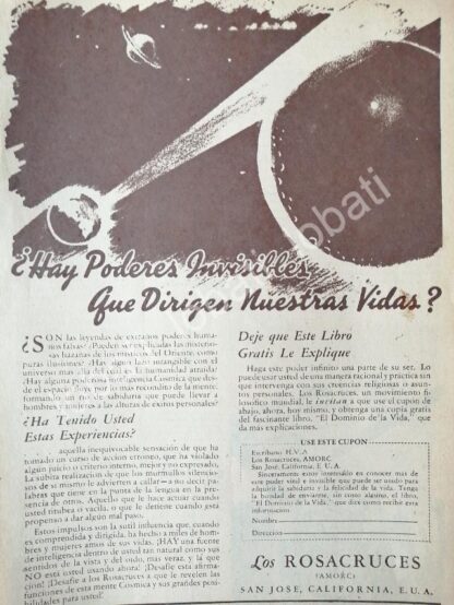 CARTEL ANTIGUO ORIGINAL DE CAMPAÑA DE LOS ROSACRUCES AMORC 1949 /194 / RLG