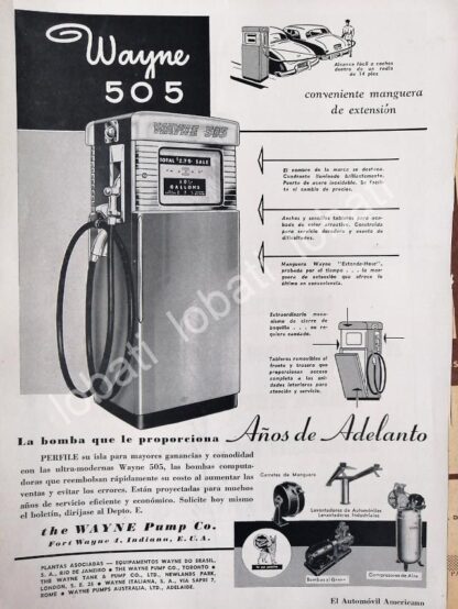 CARTEL ANTIGUO ORIGINAL DE BOMBAS DE GASOLINA WAYNE 505 1951 /15 RARO