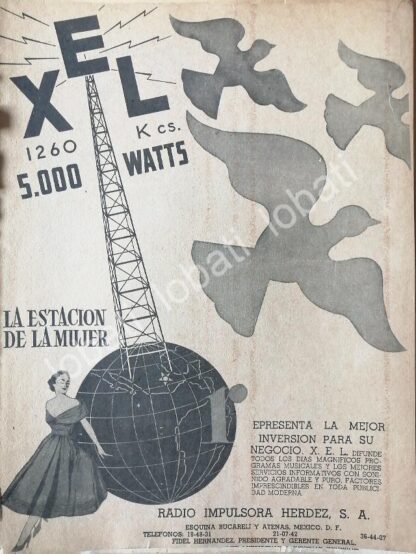 CARTEL ANTIGUO ORIGINAL DE RADIO DIFUSORA XEL. RADIO IMPULSORA HERDEZ 1952 /52