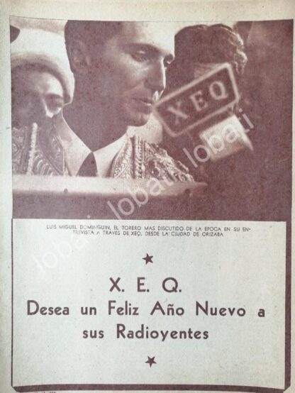 CARTEL ANTIGUO ORIGINAL DE LUIS MIGUEL DOMINGUIN EN LA RADIO DIFUSORA XEQ 1952 /50 / FEP