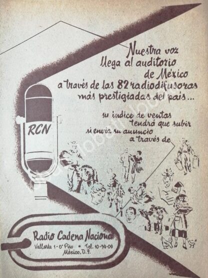 CARTEL ANTIGUO ORIGINAL DE RADIO DIFUSORA RADIO CADENA NACIONAL 1952 /48