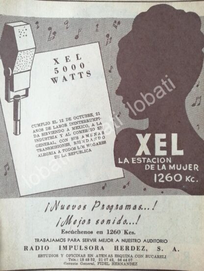 CARTEL ANTIGUO ORIGINAL DE RADIO DIFUSORA XEL RADIO IMPULSORA HERDEZ 1953 /43 / MUY RARO