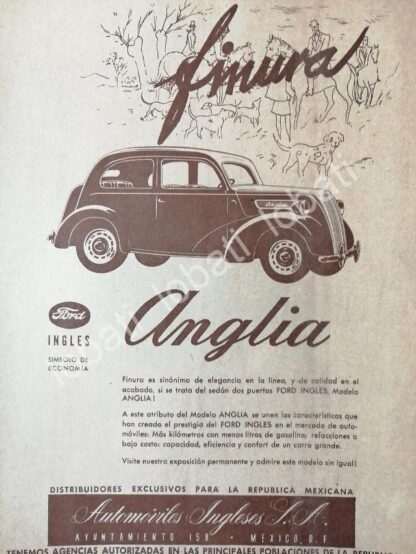 CARTEL ANTIGUO ORIGINAL DE AUTOS FORD ANGLIA 1951. AUTOMOVILES INGLESES S.A /440