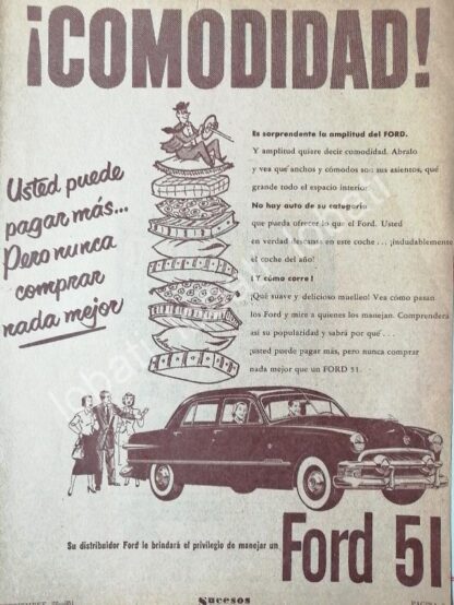 CARTEL ANTIGUO ORIGINAL DE AUTOS FORD 1951 /438