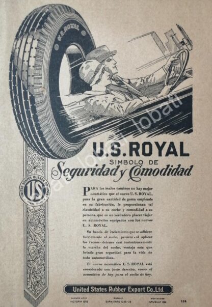 CARTEL ANTIGUO ORIGINAL DE LLANTAS U.S. UNITED STATES RUBBER 1926 /64