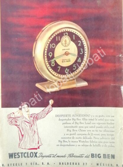 CARTEL ANTIGUO ORIGINAL DE RELOJES WESTCLOX 1953 ALMACENES H. STEELE & CIA / 66