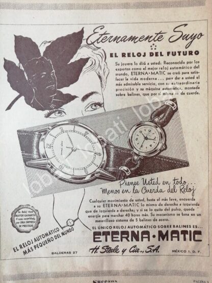 CARTEL ANTIGUO ORIGINAL DE RELOJES ETERNA MATIC 1953 ALMACENES H. STEELE & CIA / 65