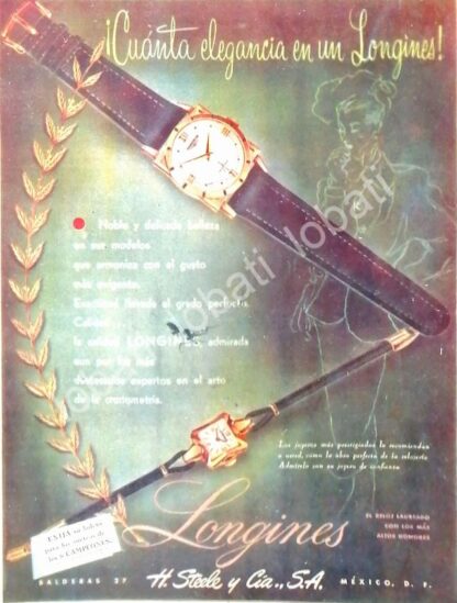 CARTEL ANTIGUO ORIGINAL DE RELOJES LONGINES 1940s ALMACENES H. STEELE & CIA / 62