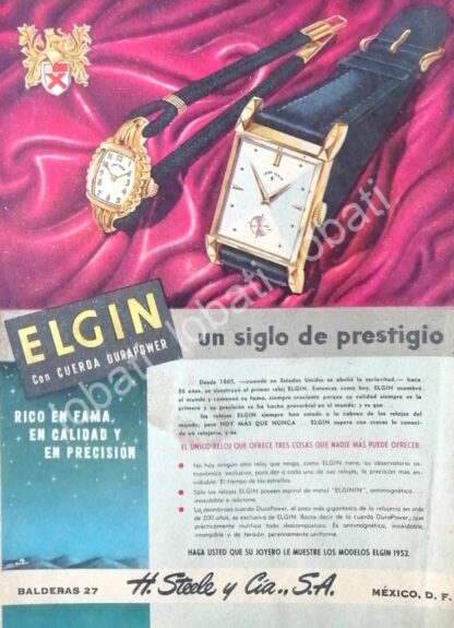 CARTEL ANTIGUO ORIGINAL DE RELOJES ELGIN 1953 ALMACENES H. STEELE & CIA / 57