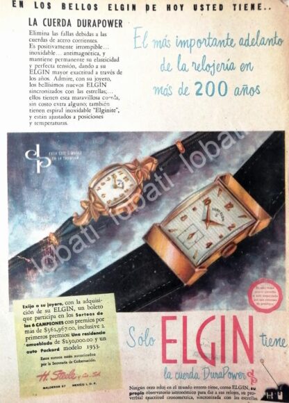 CARTEL ANTIGUO ORIGINAL DE RELOJES ELGIN 1950 IMPORTADORA H. STEELE & CIA / 54