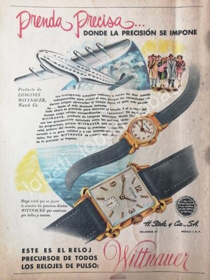 CARTEL ANTIGUO ORIGINAL DE RELOJES WITTNAUER 1950 IMPORTADORA H. STEELE & CIA / 53