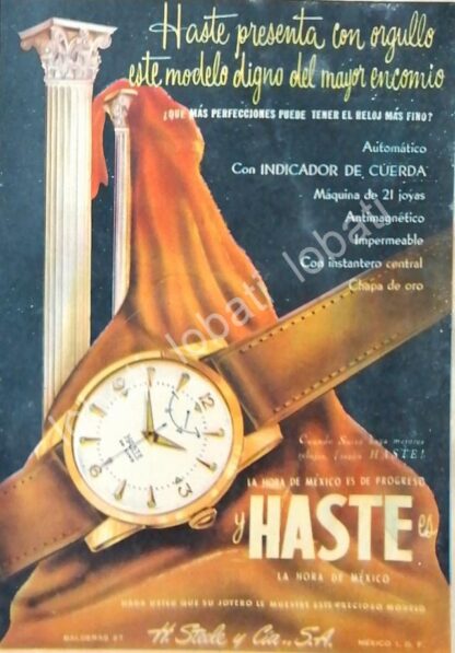 CARTEL ANTIGUO ORIGINAL DE RELOJES HASTE 1949 IMPORTADORA H. STEELE & CIA / 49