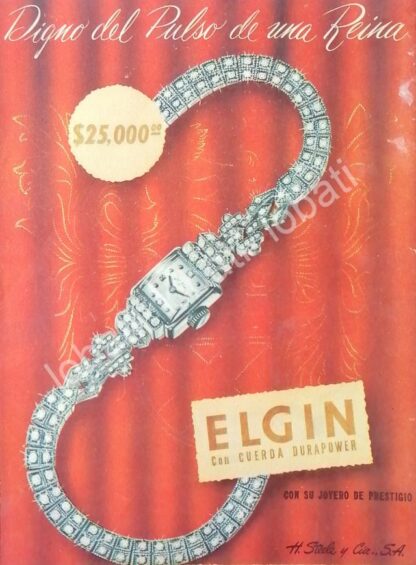 CARTEL ANTIGUO ORIGINAL DE RELOJES ELGIN 1949 /47 H. STEELE & CIA