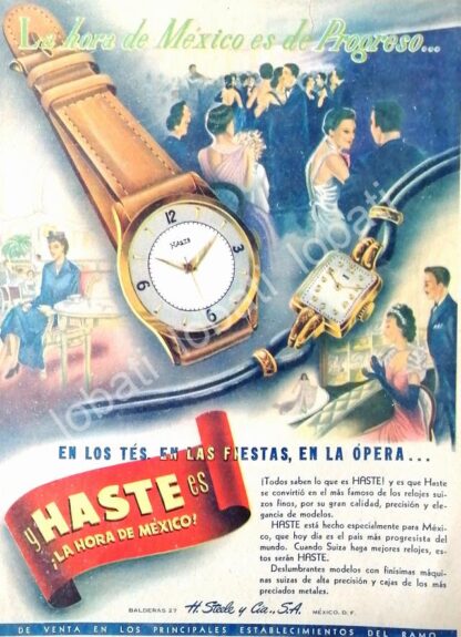 CARTEL ANTIGUO ORIGINAL DE RELOJES HASTE 1953 DE HARRY STEELE /45