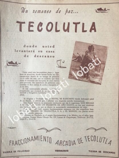 CARTEL ANTIGUO ORIGINAL DE COLONIA ARCADIA DE TECOLUTLA, VERACRUZ DIC 1953 /199 RARO