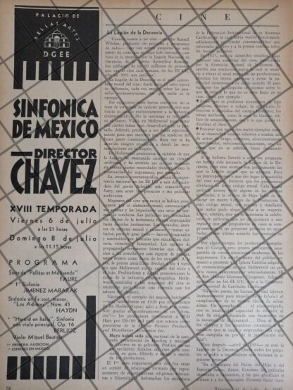 AFICHE RETRO ORQUESTA SINFONICA TEMPORADA 18 1945 JUL