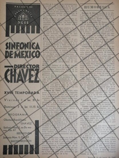 AFICHE RETRO ORQUESTA SINFONICA TEMPORADA 18 1945