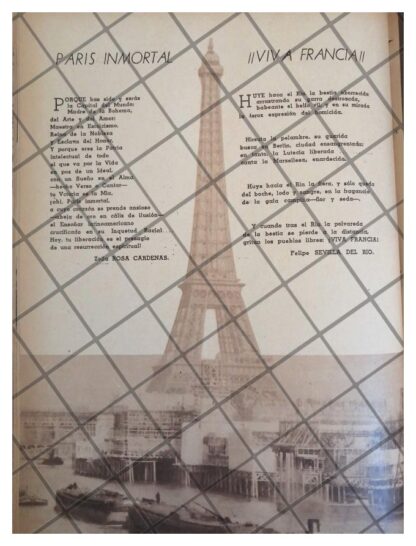 AFICHE RETRO POEMA POR LA LIBERACION DE PARIS 1944