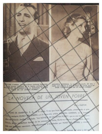 AFICHE RETRO HUGO DEL CARRIL Y AMANDA LEDEZMA 1944