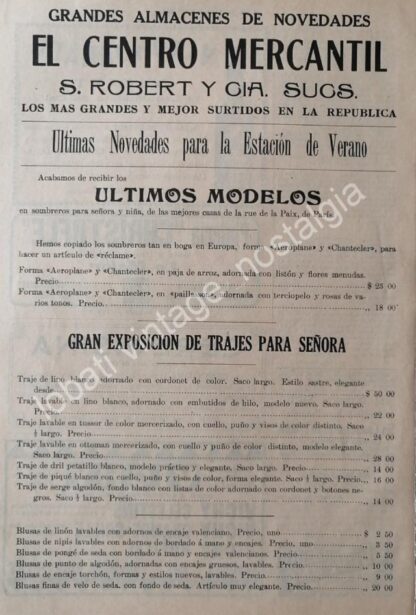 CARTEL ANTIGUO ORIGINAL DE TIENDA EL CENTRO MERCANTIL 1910