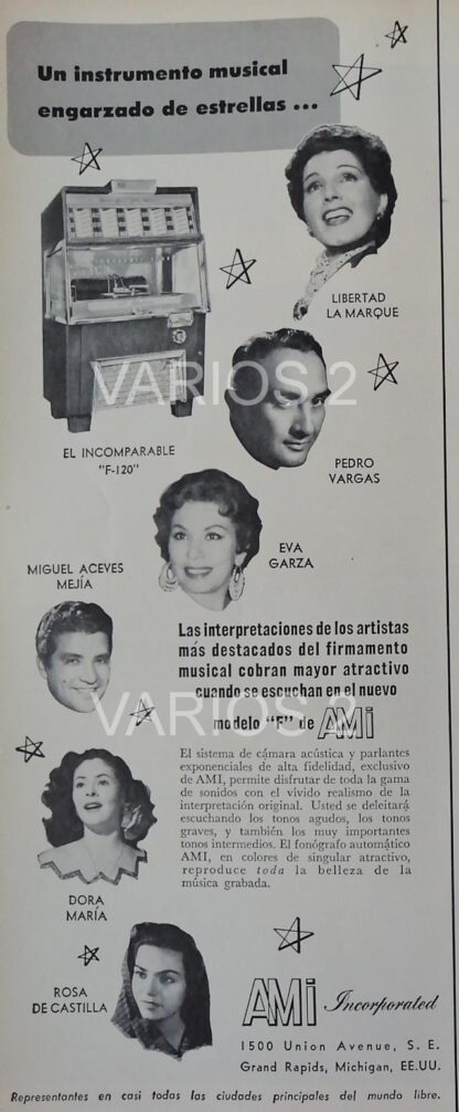 CARTEL ANTIGUO ORIGINAL DE SERIE COMPLETA 37 AFICHES ROCKOLAS AMI Y ARTISTAS FAMOSOS 1953-56 - Imagen 35