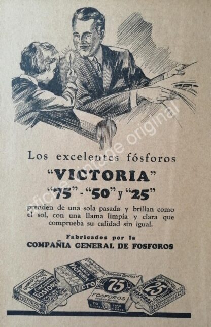 CARTEL ANTIGUO ORIGINAL DE FOSFOROS VICTORIA AÑOS 20s /10